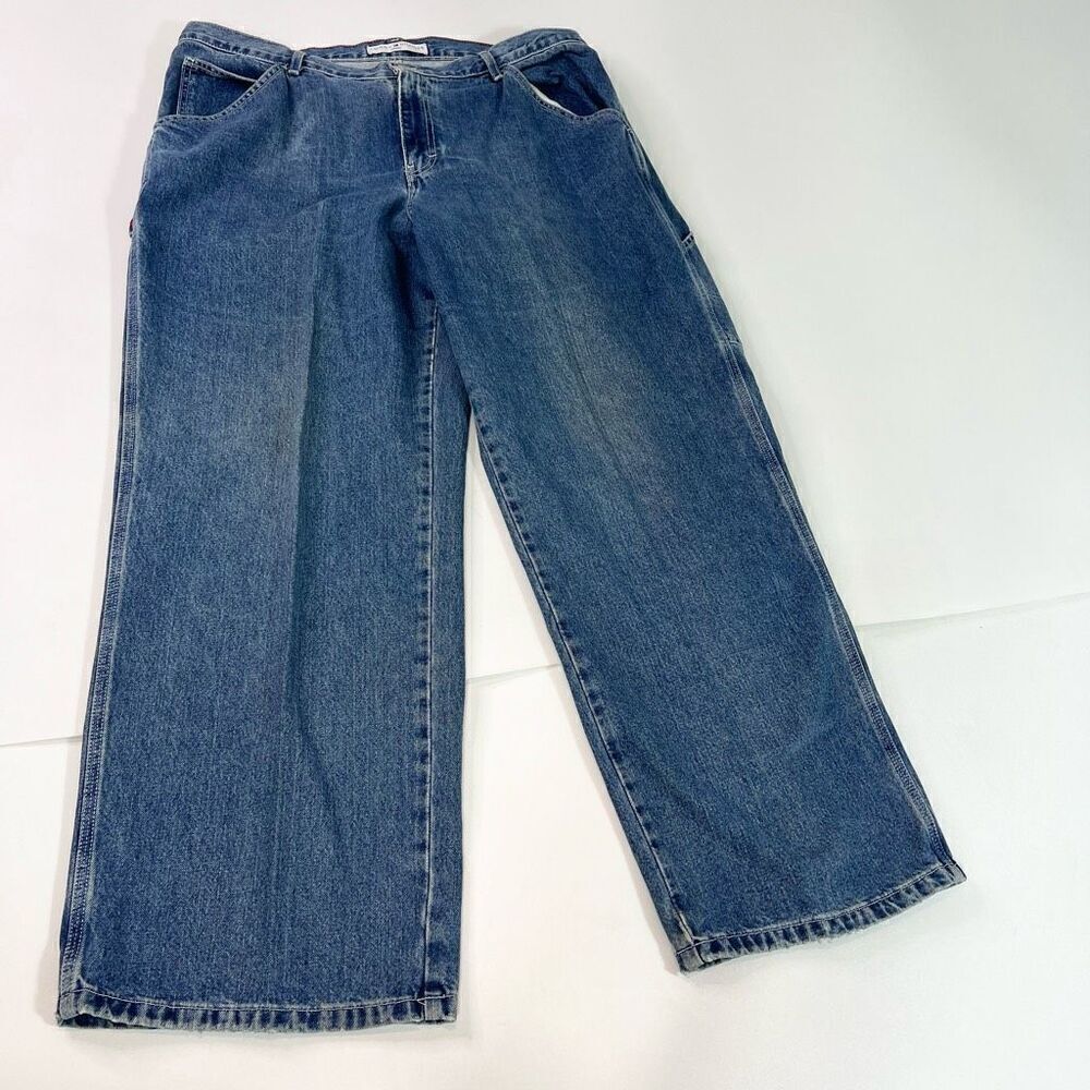Tommy Hilfiger Jeans Vtg Womens Size 16 Blue Cotton Straight Wide Leg Painters